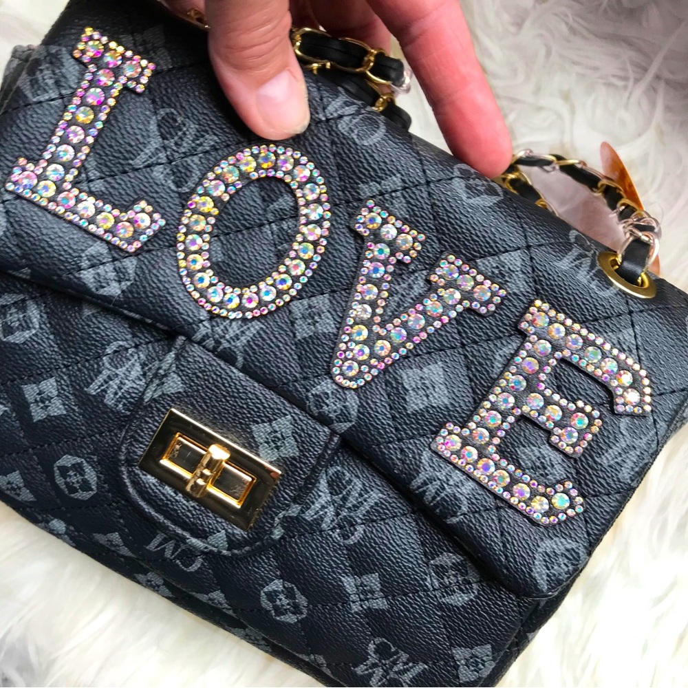 NEW Stunning Black Monogram “LOVE” Handbag